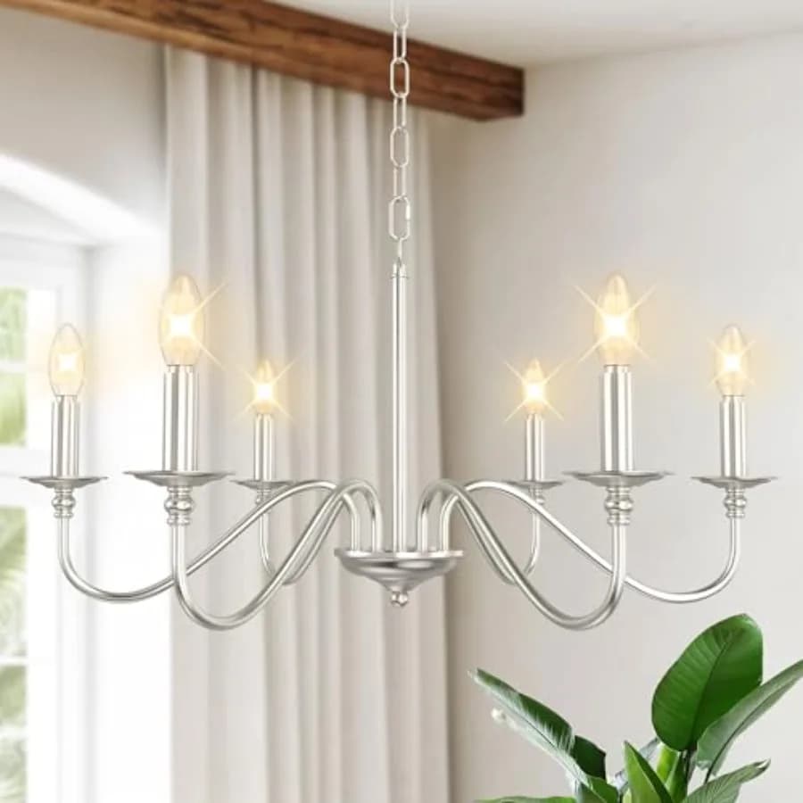 Lampadario Rustico a 6 Luci 28'' Stile Industriale per Isola Cucina, Illuminazione a Sospensione Vintage a Candela per Soffitto