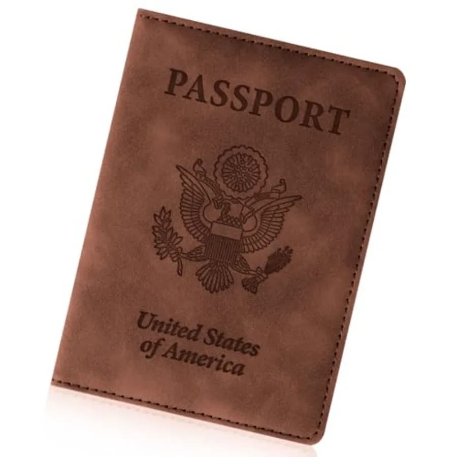 Passport Holder for Travel Essentials, RFID Blocking Passport Cover Wallet Card Case for Women and Men, PU Leather, Brown