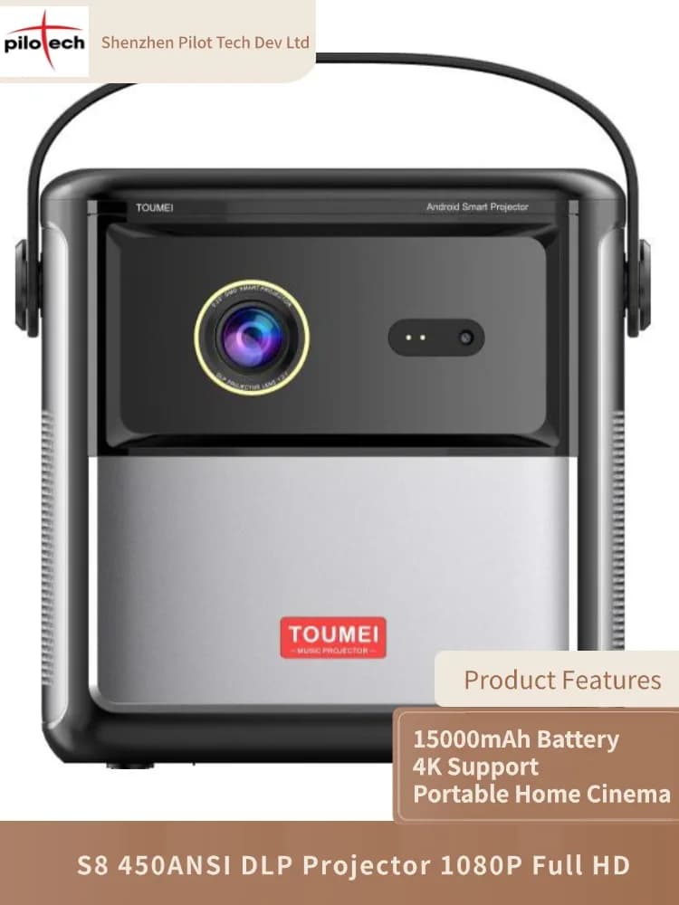Mini proiettore S8, 450Ansi 1080P, batteria 15000Mah, Android 11, Wifi/Bluetooth, Home Theater