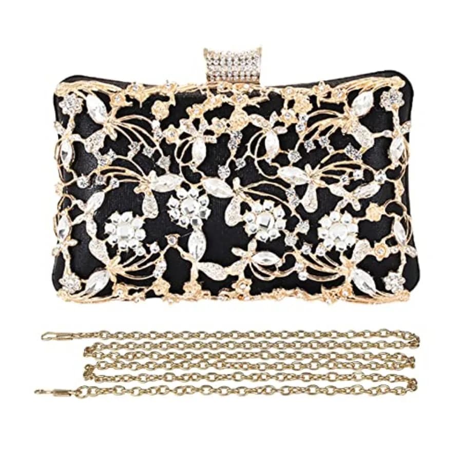 Borsa da Sera con Strass per Donne, Pochette in Cristallo, Borsa Scintillante con Paillettes, Borsa a Tracolla Floreale