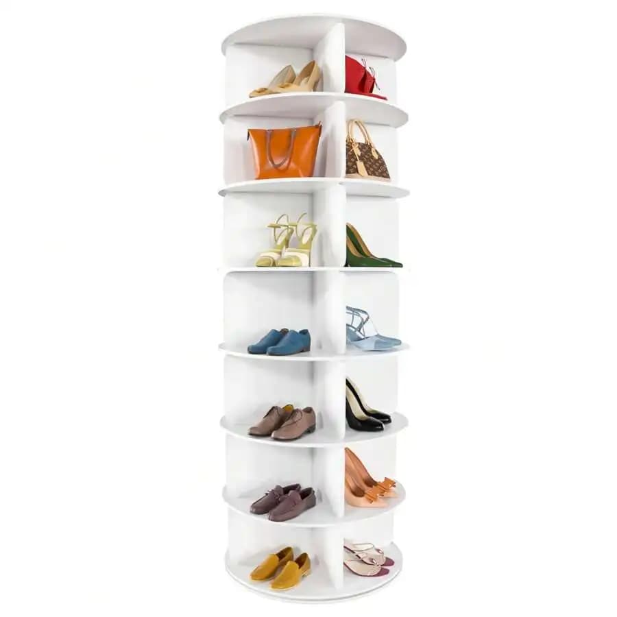 7 Tier Rotating Shoe Rack Tower, Free Standing 360 ° Shoe Organizer Lazy Susan, Bag Display Rack Storage Round Carousel, Neat And Elegant Shoe Storage Solution
