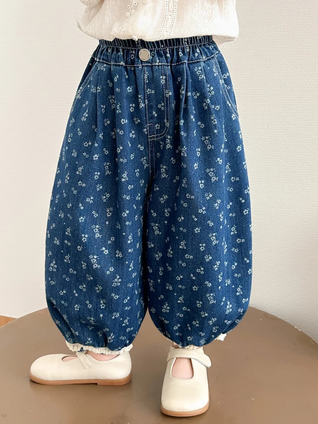 Spring Autumn Girl's Floral Denim Pants Sweet Fashionable Casual Kids Jeans High Waist Long Pants Comfortable Thin Model