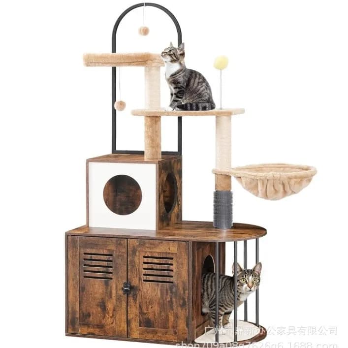 Mobile Multifunzionale per Animali Domestici: Armadio per Gatti con Poste in Sisal Felpato, Struttura per Arrampicata e Lettiera Traspirante