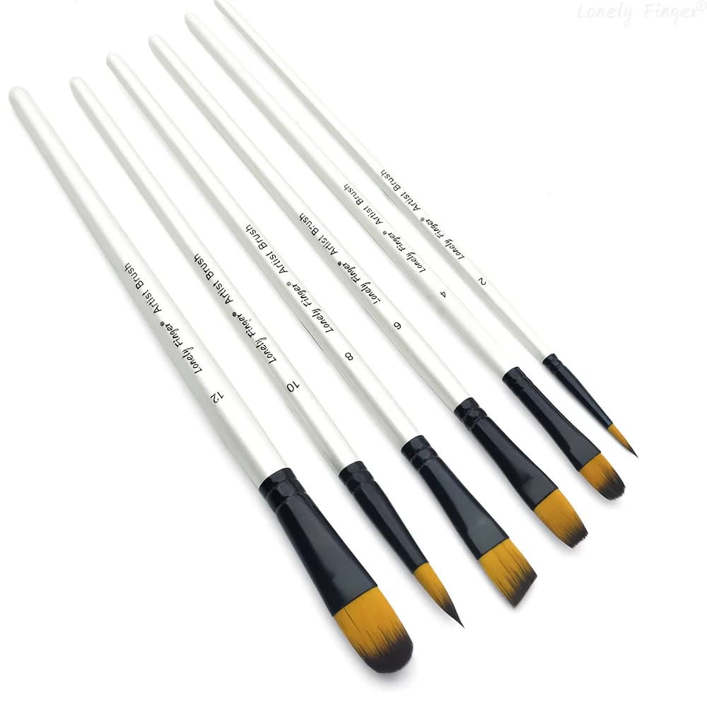 6Pcs White Nylon Artist Paint Brushes Set for Acrylic, Oil, Watercolor, Gouache, Face and Rock Painting - Art Crafts Brush Kit