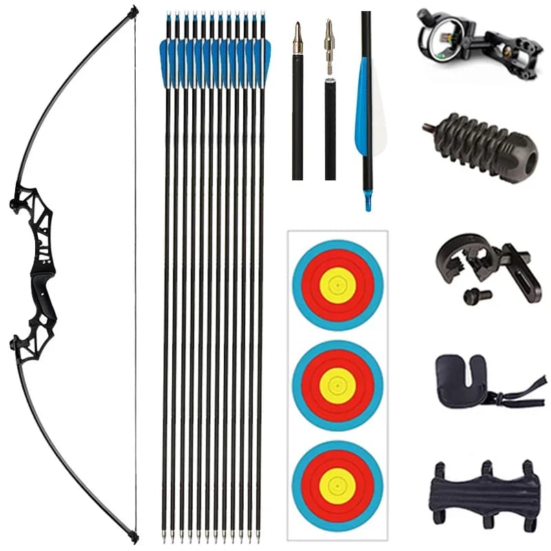 45/50LBS Tiro con l'arco Freccia Arco Tirare Diretto Arco Manico in Lega di Carbonio Misto Freccia Tiro al Bersaglio Cinque Aghi Puntamento Pratica Arco Set