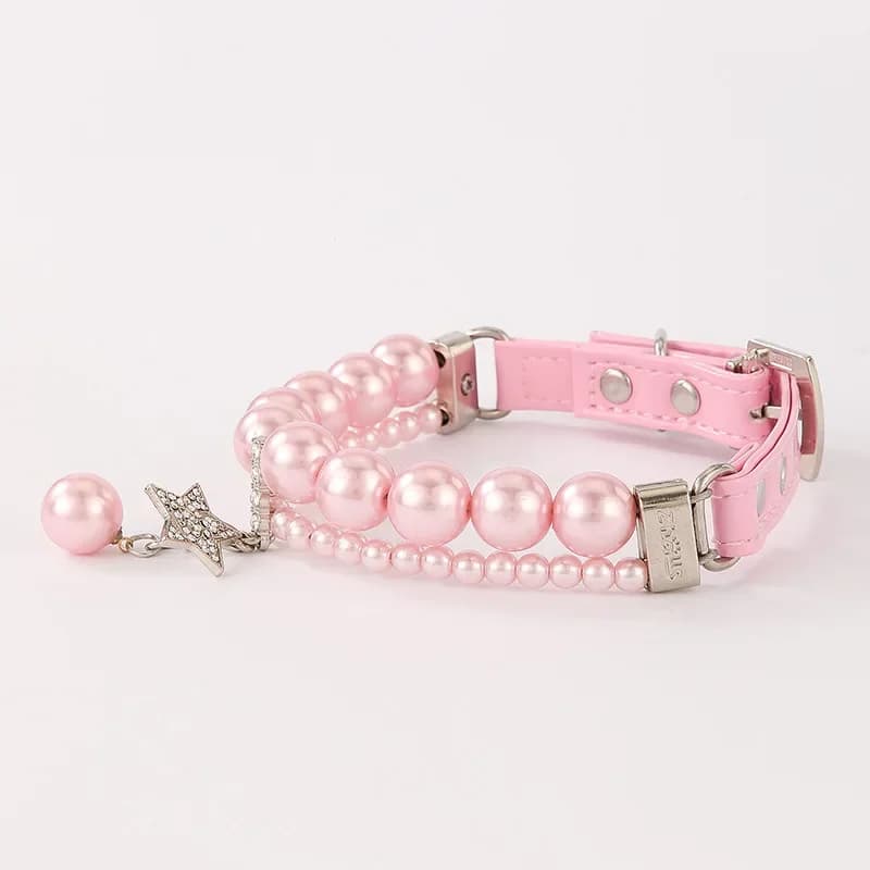 Collare per animali domestici tempestato di diamanti con guinzaglio stile principessa per cani di piccola taglia Gatti Materiale in pelle PU perlato Collana robusta e durevole