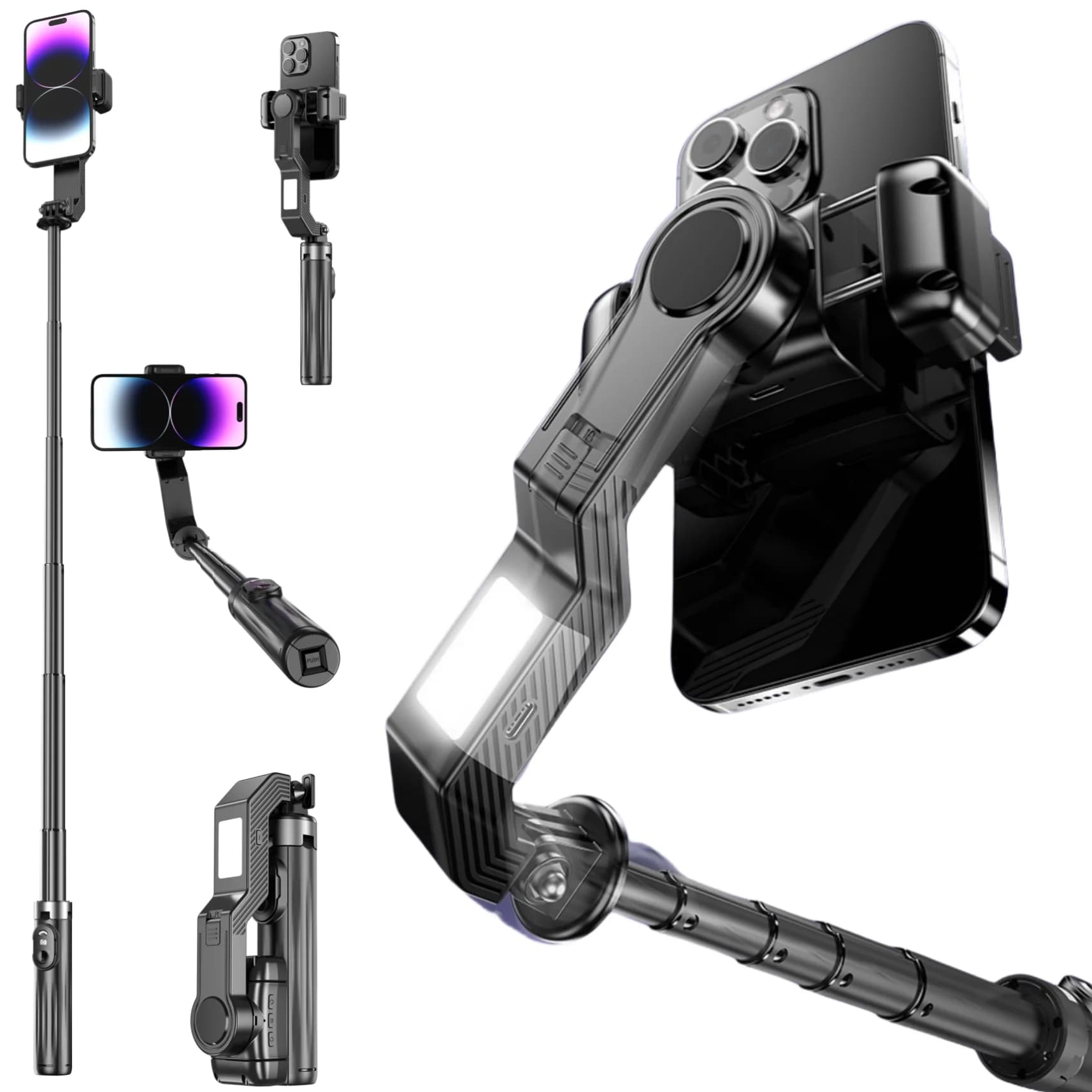 Selfie stick with phone support with multifunctional portable cardanic joint with portable single-foot light bolt lamp for mini photography