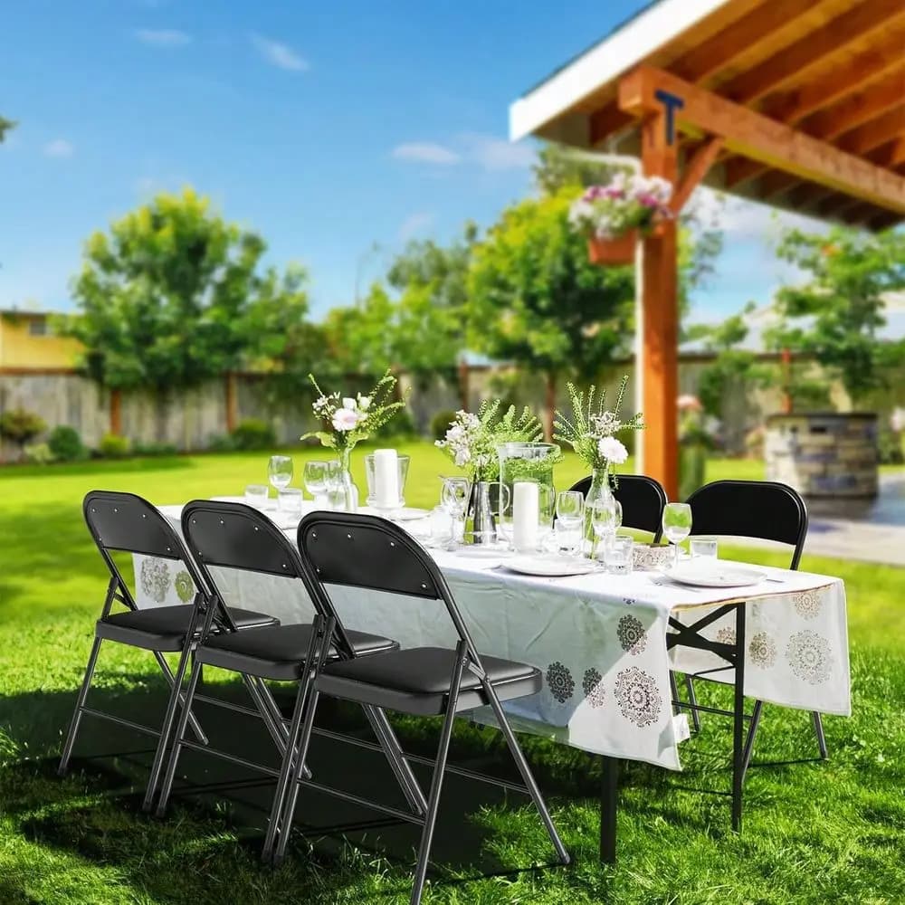 Sedia con comodo cuscino imbottito e schienale, sedie pieghevoli portatili per esterni, eventi in ufficio, matrimoni, pelle sintetica, 4 blu