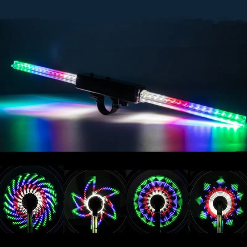 Luce per raggi per bicicletta Luce per ruota calda per bicicletta impermeabile 64 LED 30 modelli Display bifacciale Accessori per luci per biciclette