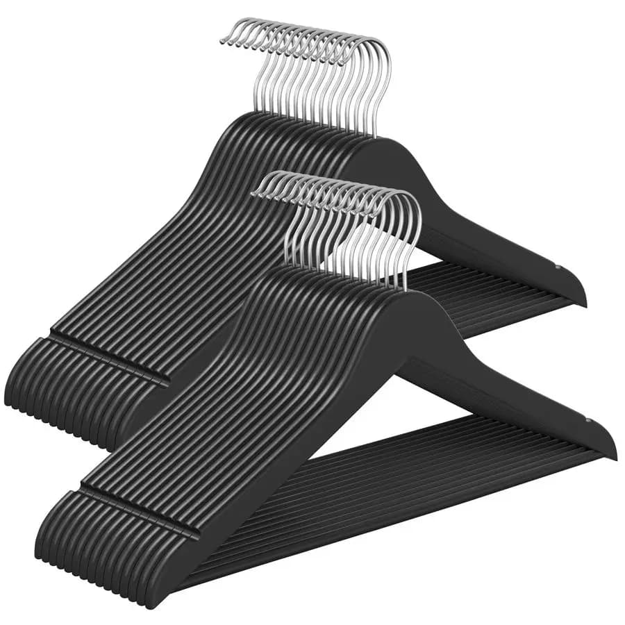 Wooden hanger, 30 pack, with trouser bar, 360° swivel hooks, in solid birch wood, space saving, for jackets, shirts, coats