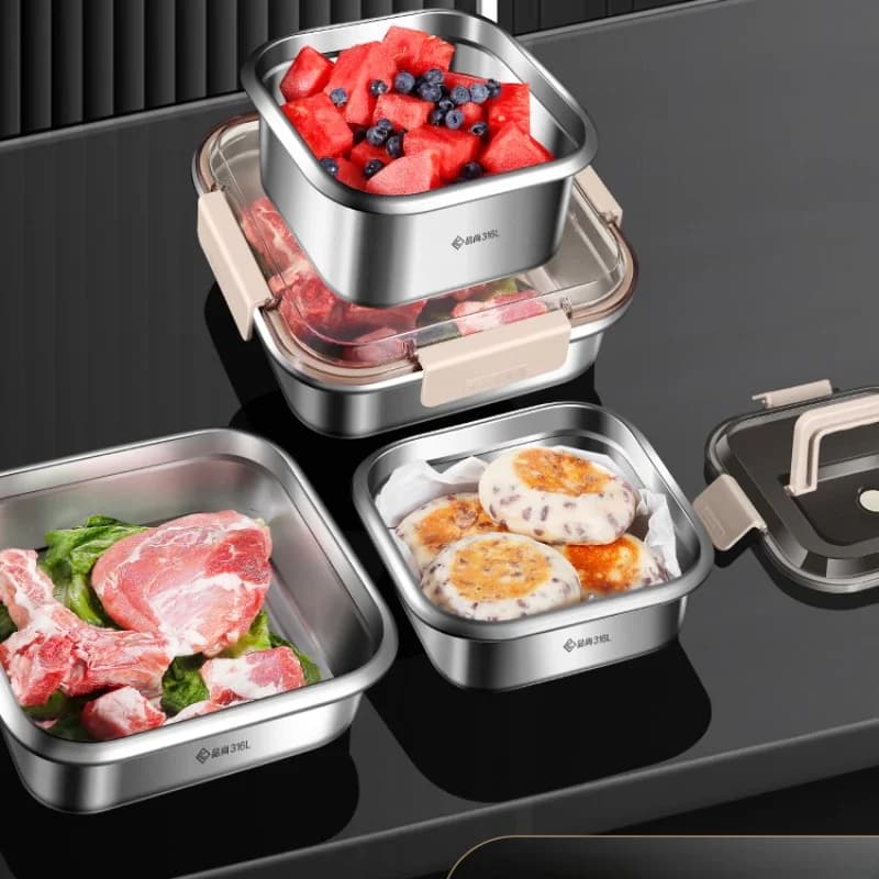 Scatola per la conservazione della freschezza in acciaio inossidabile 316 per uso alimentare per frigorifero, scatola bento per frutta sigillata, portapranzo da asporto per picnic