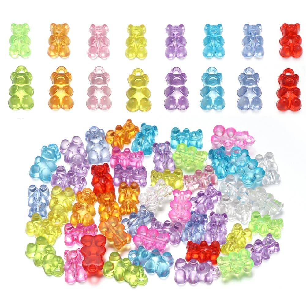 50 pezzi di perline acriliche di orso colorato carino trasparente serie di orsi gommosi per la creazione di gioielli braccialetto fai da te orecchino regalo di Natale