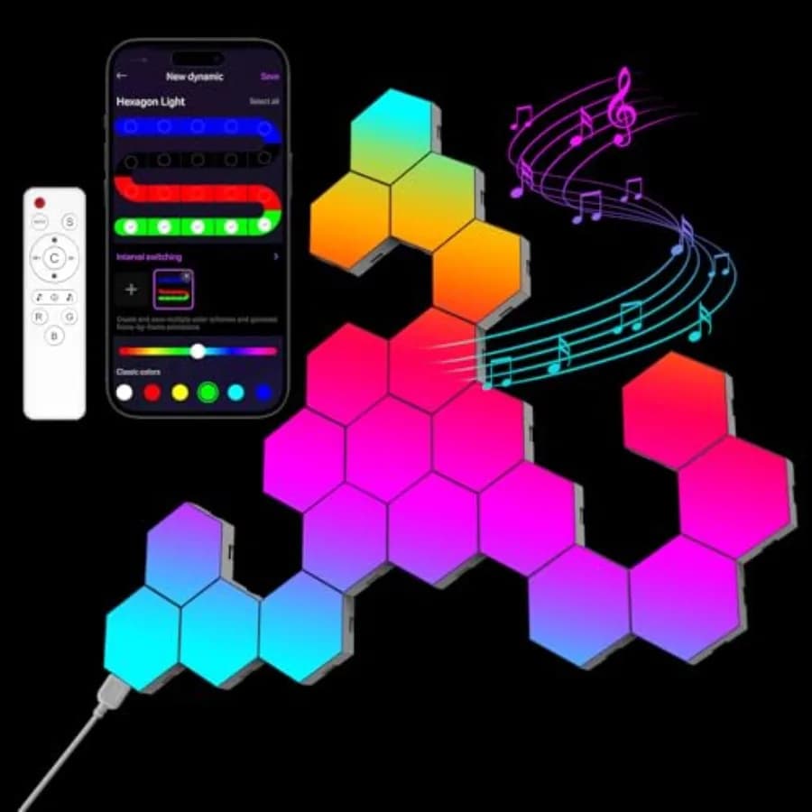 Set di 20 Luci Esagonali RGB da Parete - Illuminazione LED Esagonale per Decorazione Stanza, Decorazioni di Compleanno, Attrezzatura da Gaming