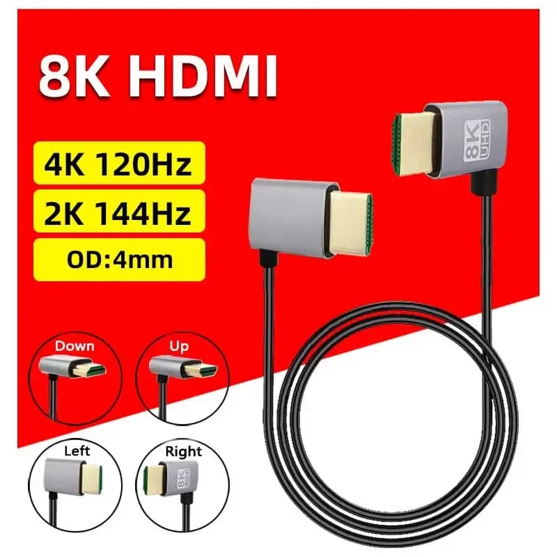 HDMI 2.1V compatible cable 8K at 90 degrees, 8K 60Hz 4K 120Hz 48Gbps EARC ARC HDCP Ultra High Speed HDR for HD TV, Projector, PS5