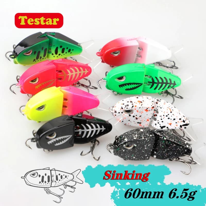 Esca Artificiale Testar da 60mm 6.5g, Affondamento Lento, Due Sezioni, Occhi 3D, Wobbler Jerkbait per la Pesca di Spigola, Trota e Predatori