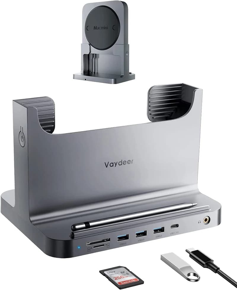 Mac Mini Stand Dock in plastica per Mac Mini Supporto per stazione dock 8 in 1 con adattatore di alimentazione Hub USB 3.0 tipo C per trasferimento dati