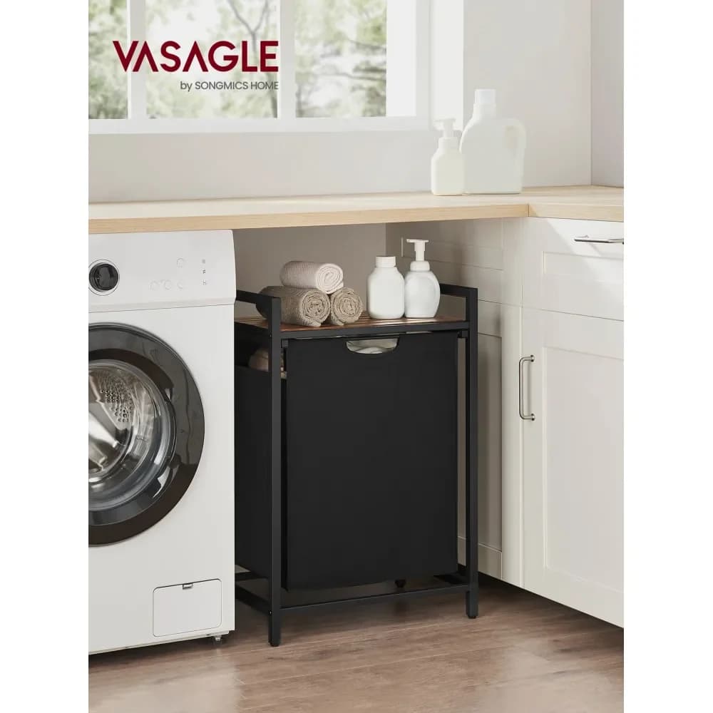 Organizzatore per Bucato con Sacca Estraibile e Rimovibile, Ripiano, Struttura in Metallo, 65L (17,2 Galloni), 19