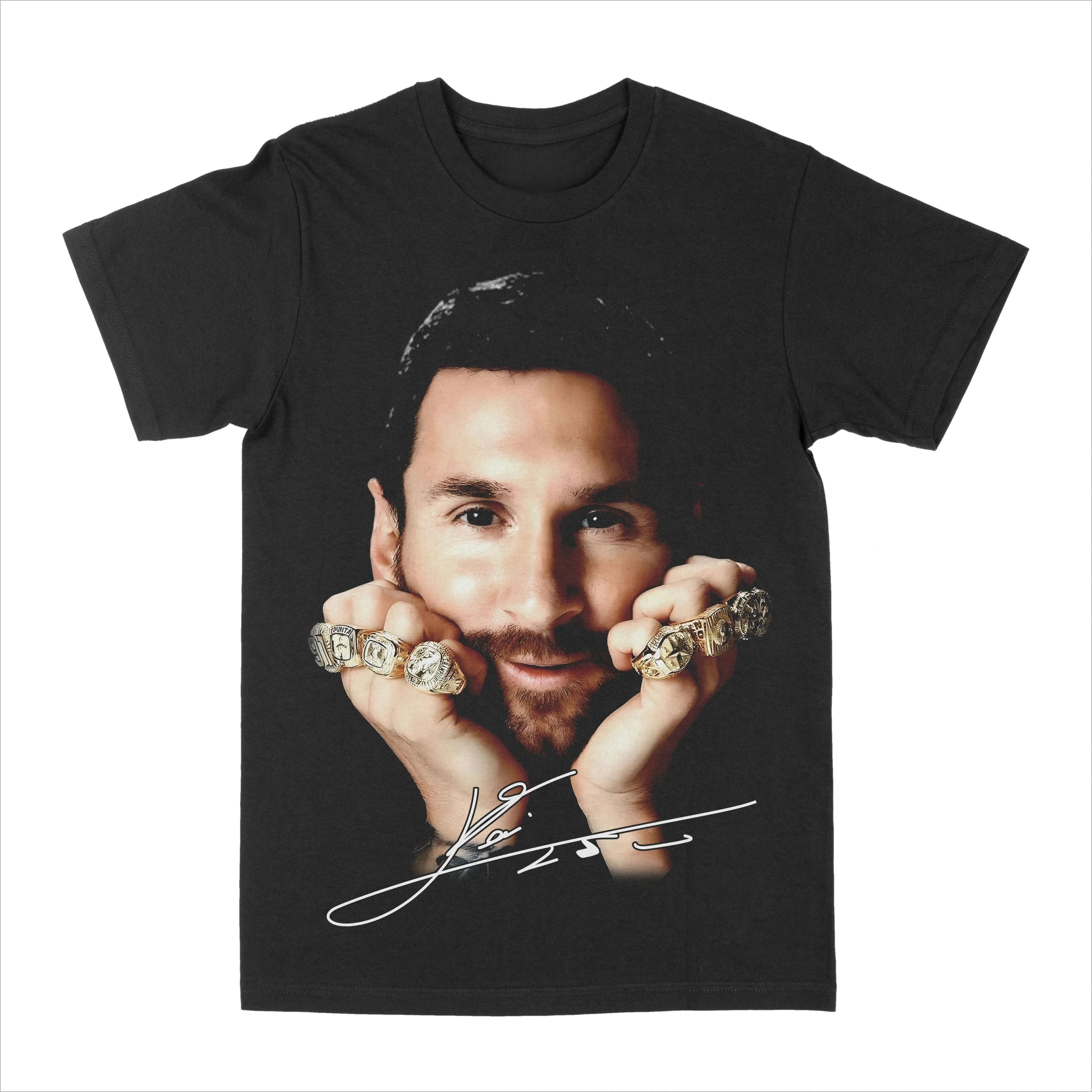 Lionel Messi Men's Cotton Printed Short-Sleeved T-Shirt Vintage Retro Streetwear Black Special for Football Fans and Lovers