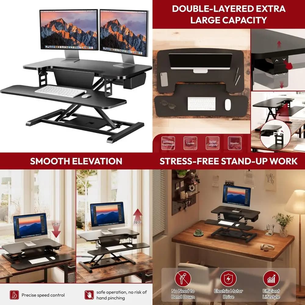 "Adjustable 32 inch electric desk convertitor for home office, laptop and monitor support"