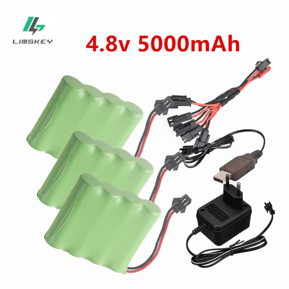Limskey 5000mah 4.8V NI-MH Battery With Charger For Rc Toys Cars Tanks Robot Boats Guns NiMH AA 4.8v Rechargeable Battery Pack