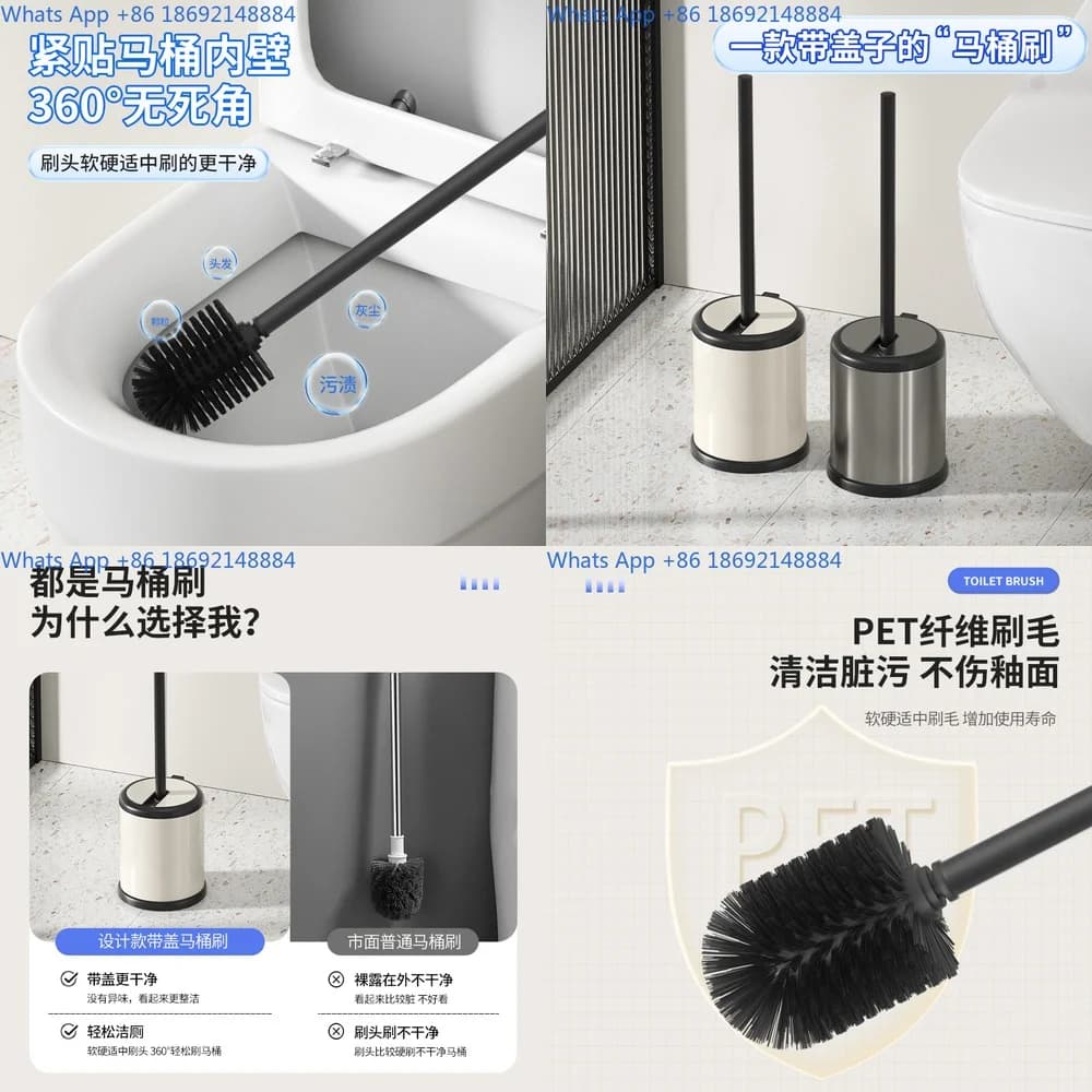 Scopino per WC con manico lungo con coperchio per uso domestico, strumento per la pulizia del bagno antigraffio