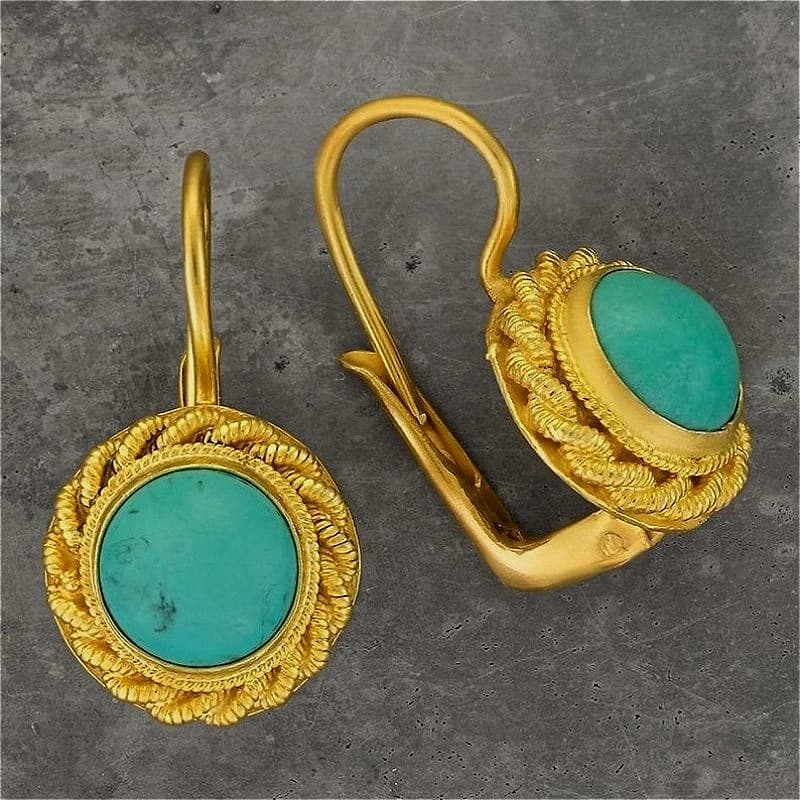 Eleganti Orecchini Pendenti Vintage in Turchese Sintetico Placcato Oro per Donne, Accessori di Moda per Banchetti e Festival