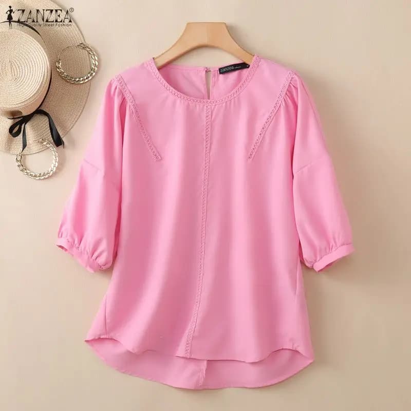 Fashion Summer Lace Patchwork Women Blouses ZANZEA Short Sleeve Tops O Neck OL Work Tee Streetwear Blusas Tunic Oversize S-3XL