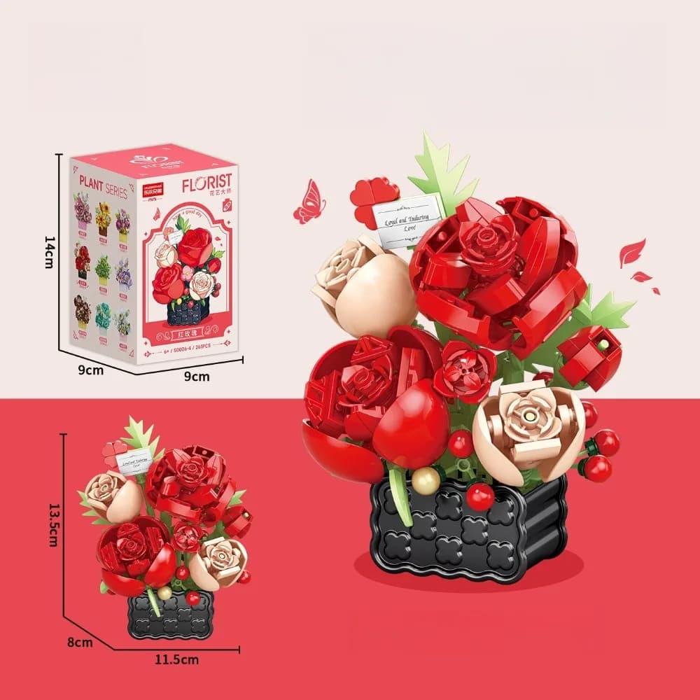 Creative Floral Shape Building Block Plastic Rose Carnation Jasmine Assemble Bricks Mini Particle Assembled Toy Desktop Ornament