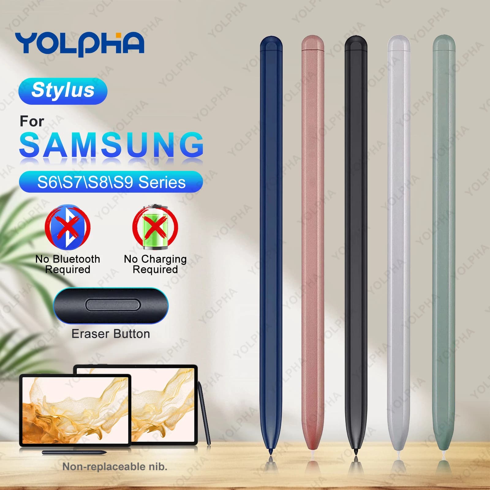 Stilo magnetico per tablet Samsung S6 S7 S8 S9 Penna touch screen per scrittura precisa per Samsung Galaxy Pulsante gomma senza Bluetooth