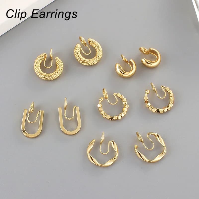 Trendy Korean Geometric Vintage Golden Mosquito Coil Clip Earrings for Women Girls Simple No Pierced Cuff Hoop Earrings Jewelry