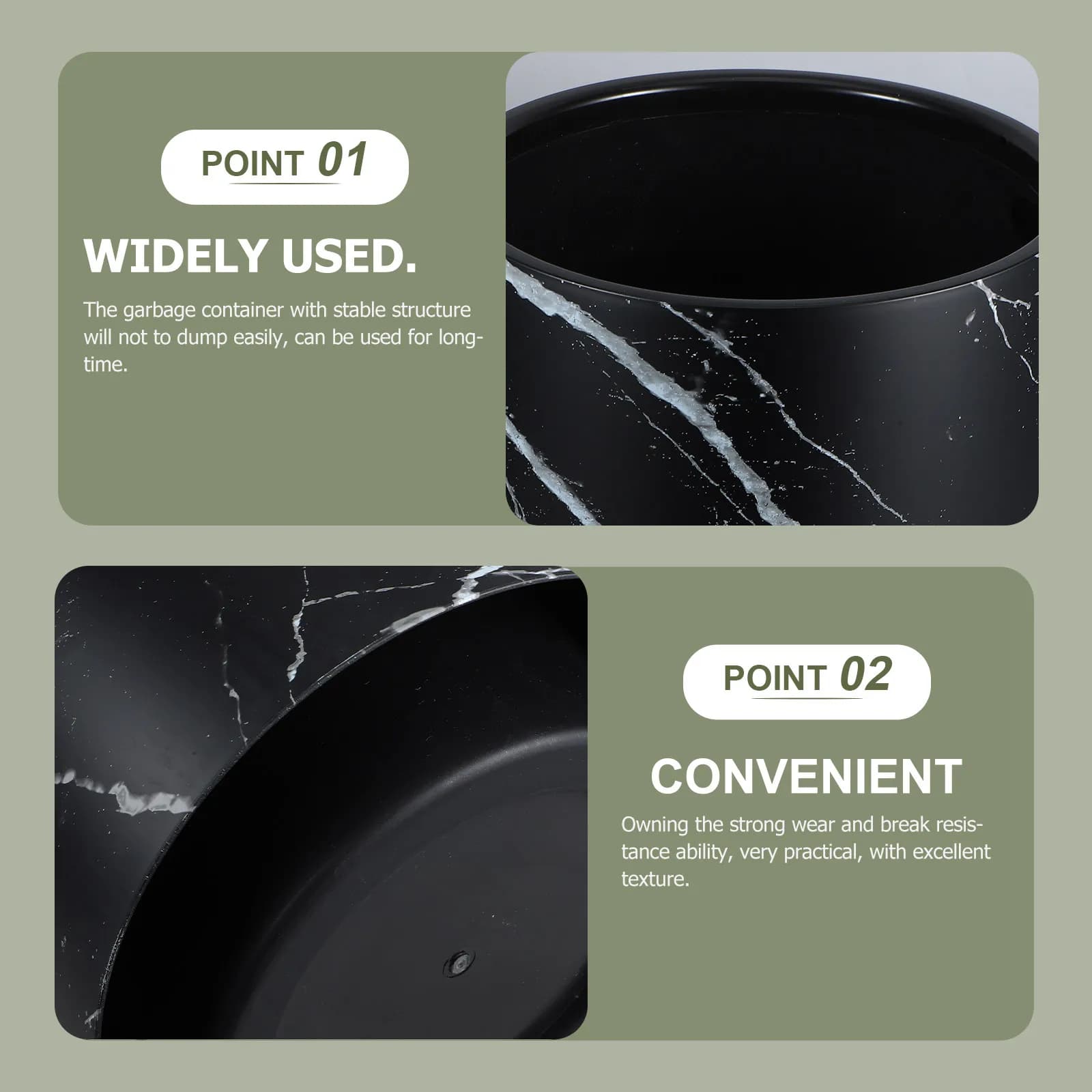 Large Marble Texture Trash Can Round Lidless Wastebasket Sturdy Plastic Garbage Container Home Office Use Marble Trash Can