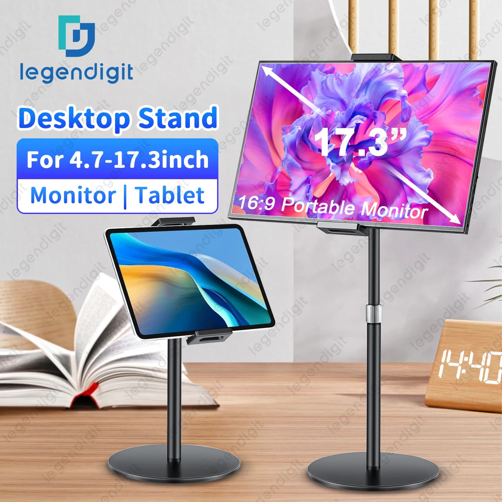 Tablet Stand Holder for iPad Portable Monitor Desk Stand Adjustable Height Heavy Base Tablet Bracket for Screen Kindle Display