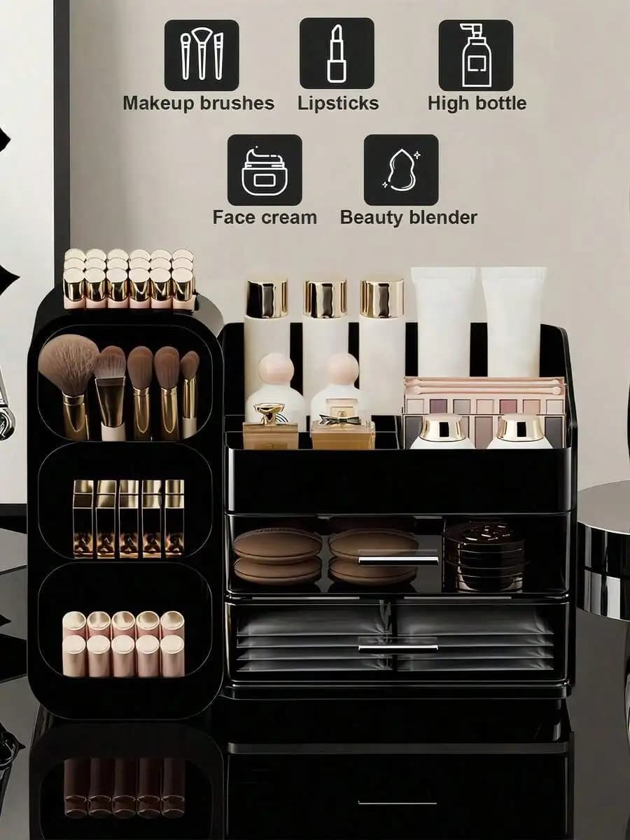 Organizzatore per trucchi con porta pennelli, cassetti, organizer da appoggio, organizer per cosmetici da toeletta, porta pennelli per trucco, porta prodotti per la cura della pelle, porta rossetti, porta ombretti, porta smalti, porta profumi, portaoggetti per bagno e camera da letto
