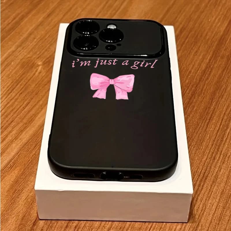 Silicone Phone Case For iPhone 17 Pro 16 Pro 15 Pro 14 Pro 13 11 12 Pro Max 11 Lens Protect Bumper Camera Pink Bow Korean Cover