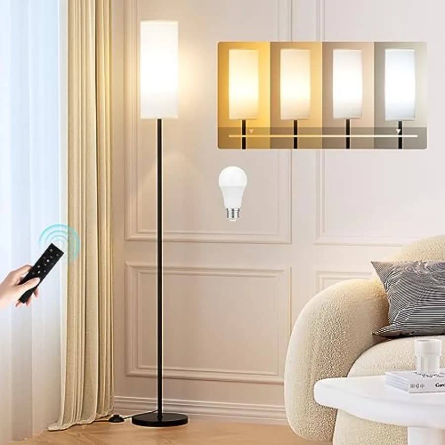Lampade da Terra per Soggiorno 64 Pollici, Lampada da Terra Moderna con Telecomando e Temperatura Colore e Luminosità Regolabili Senza Gradazioni
