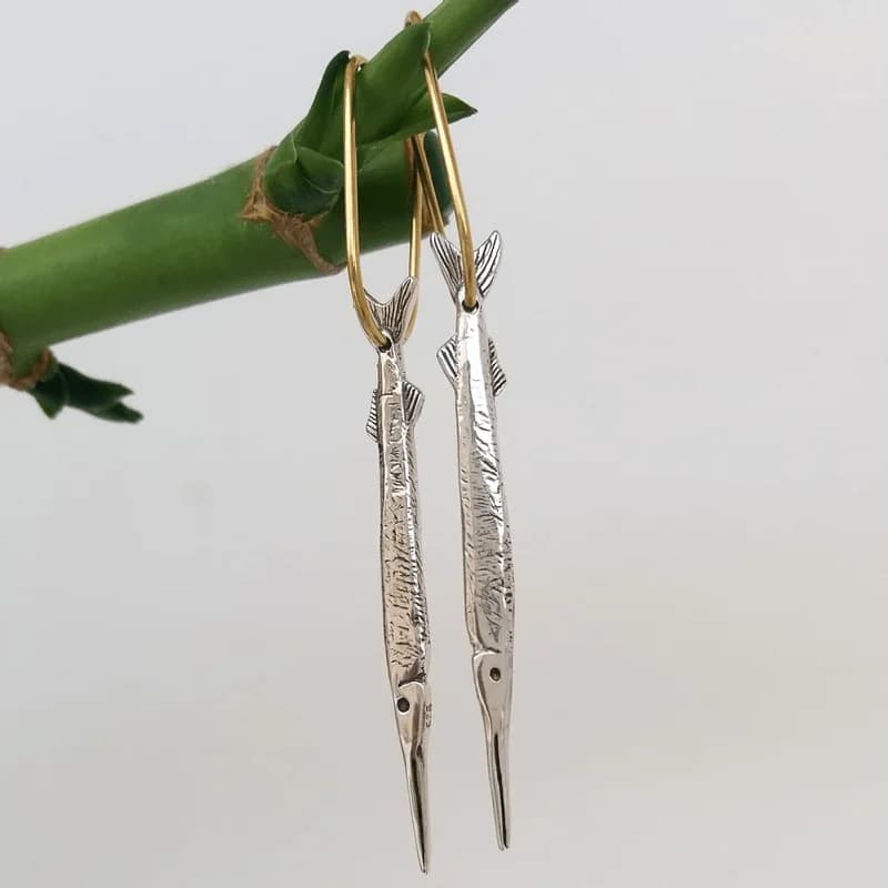 Retro Creative Pinfish Style Pendant Earrings, Women's Personality Exaggerated Design Ethnic Style Holiday Accessories