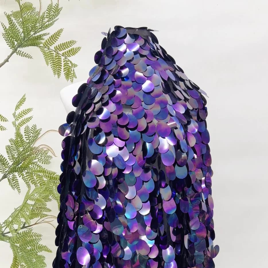 1 Yard/lot 130cm Wide Hot-Selling Sparkly 40mm Large Sequin Mesh Fabric Beaded Tulle Material for Wedding Dresses F054