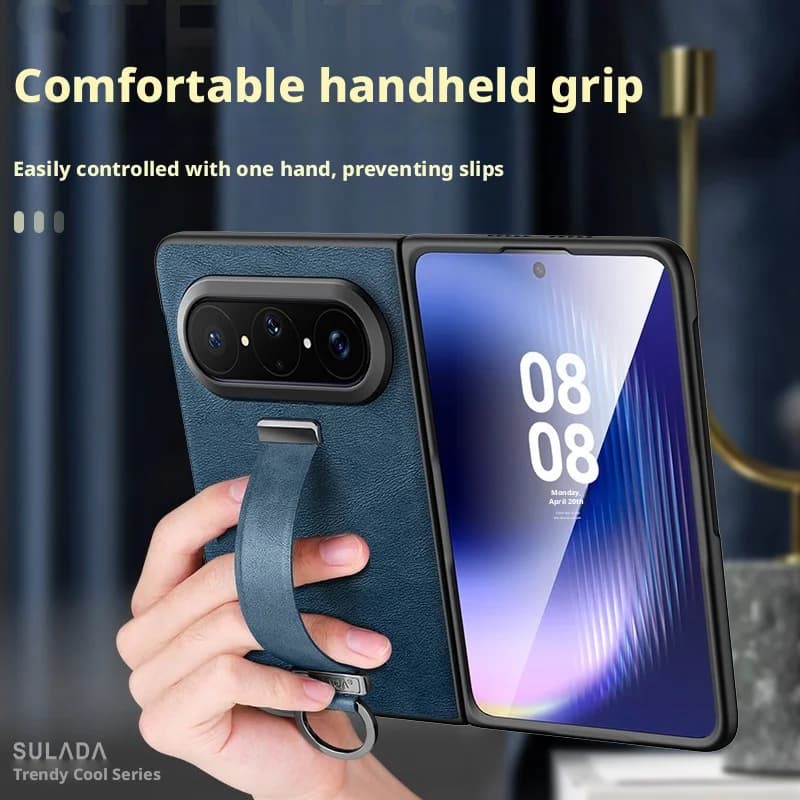 Luxury Wriststrap Stand Leather Case For Huawei Pura X Max Metal Ring Holder Stand Protection Cover