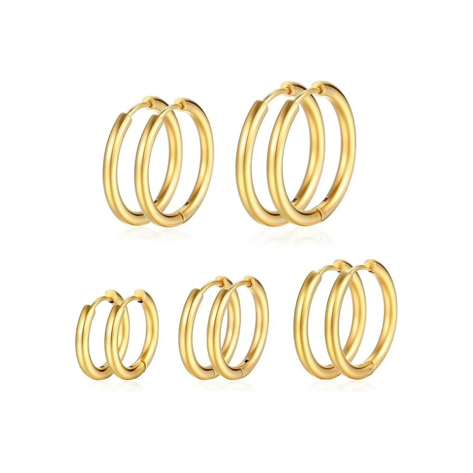1Pair Simple Stylish Stainless Steel Huggie Hoop Earrings Multicolor Round Smooth Blank For Unisex Earrings Jewelry 6-14mm Dia.