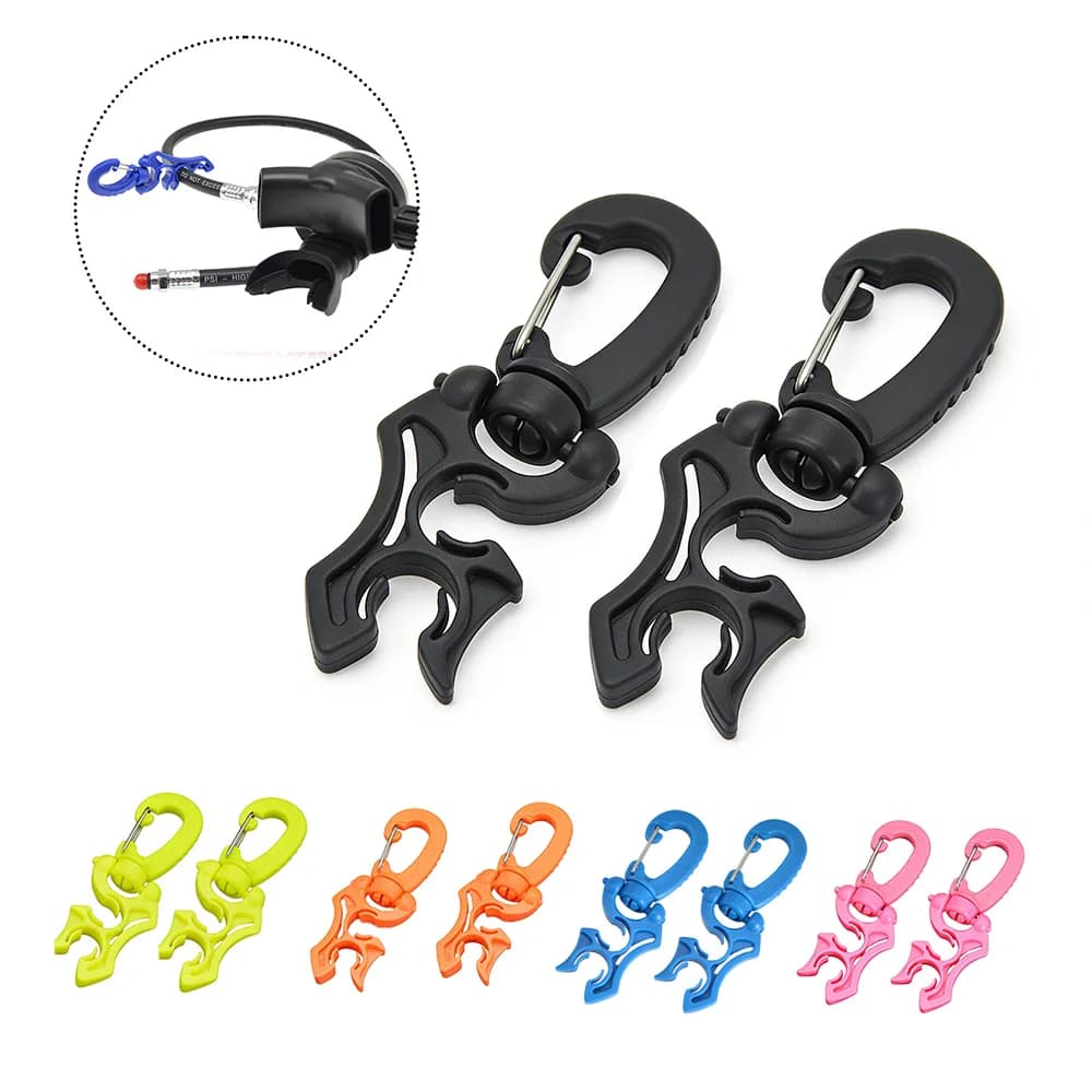 2 pz/lotto Clip di Fissaggio Doppio Tubo per Immersione Subacquea, Clip di Fissaggio Doppio Tubo BCD per Regolatore, Gancio di Fissaggio per Snorkeling