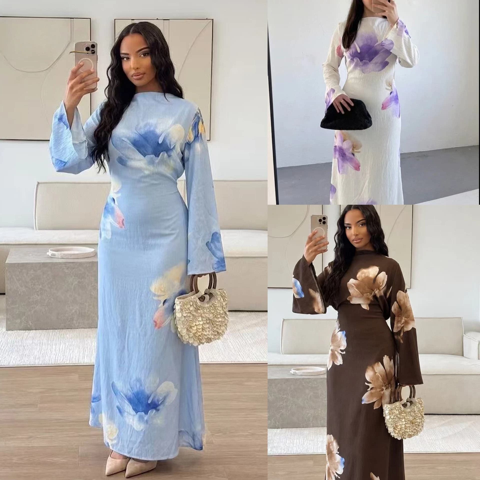 Women Eid Dress Abaya Flower Print Dresses Muslim Party Kaftan Islam Vestidos Jalabiya Ramadan Morocco Dubai Arab Long Robe