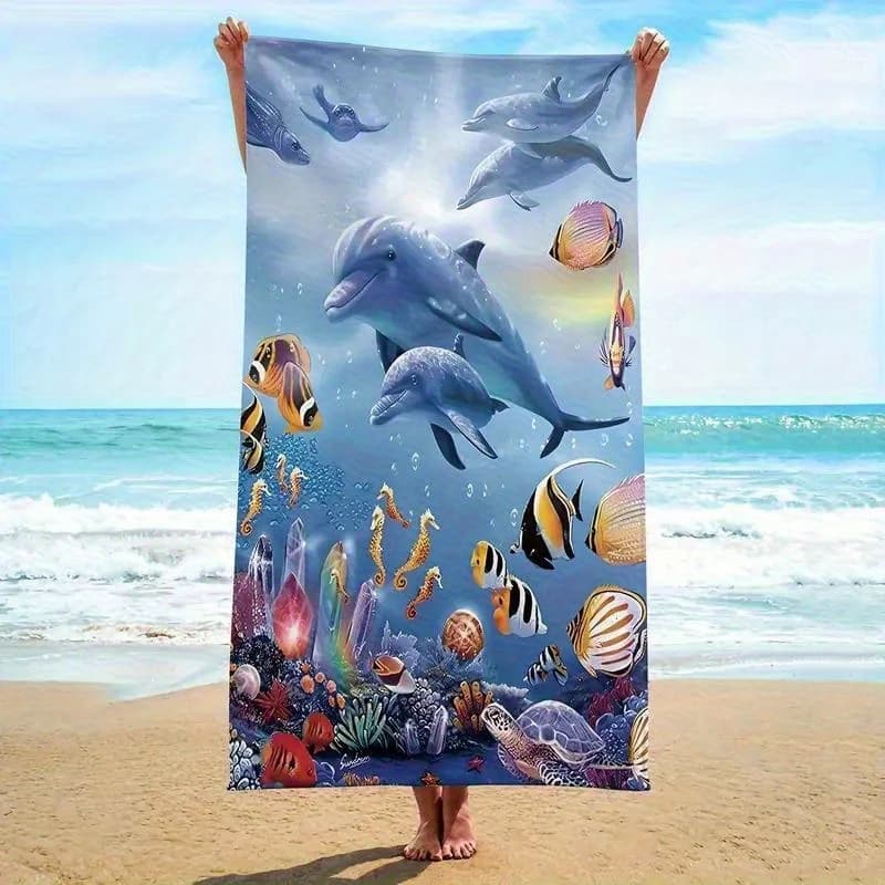 Telo mare con stampa di fauna marina, protezione solare, coperta antivento per piscina, campeggio, viaggi