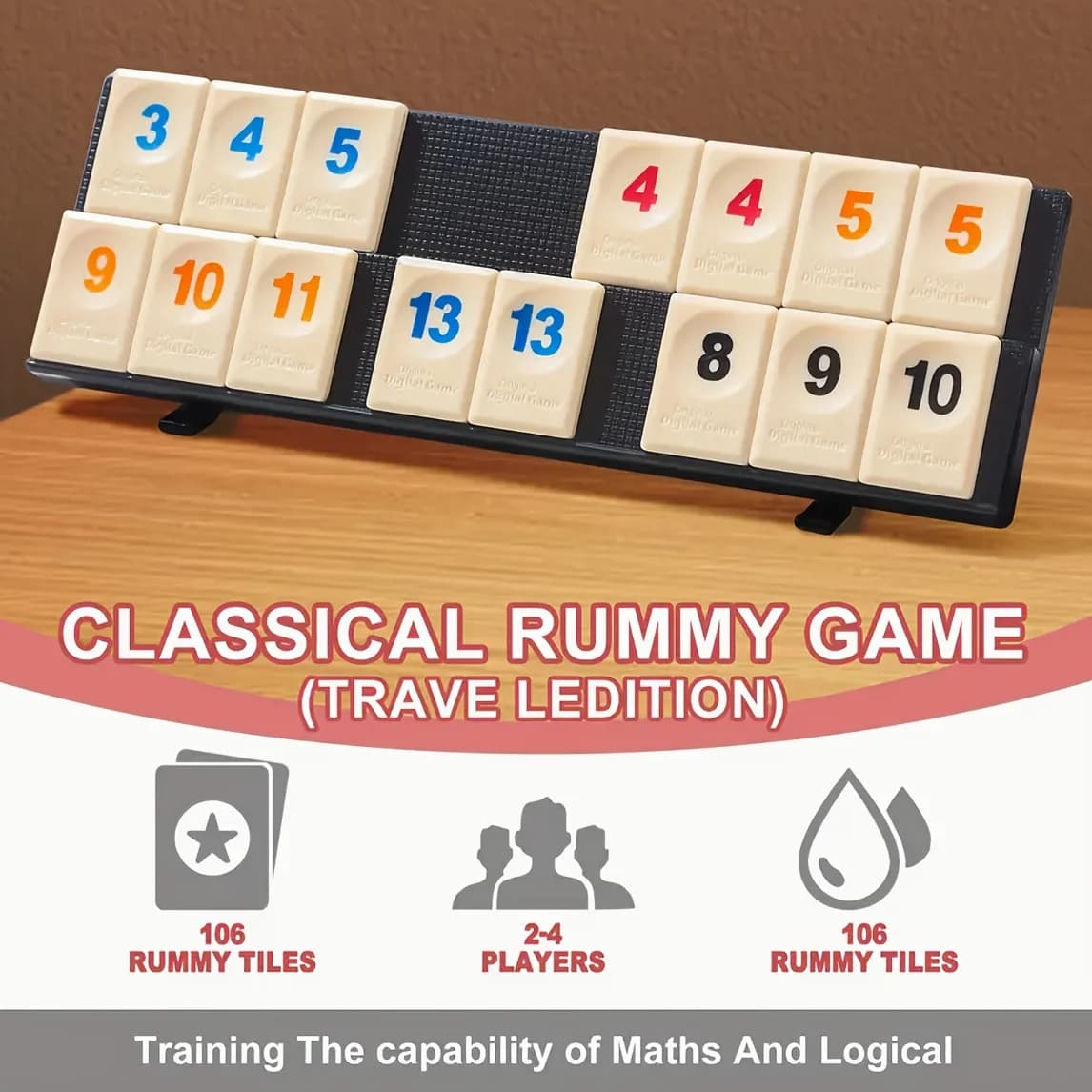 Set da Gioco Rummy con 4 Supporti, Tessere Digitali Portatili per Mahjong, Gioco da Tavolo Numerato da Viaggio per Feste in Famiglia