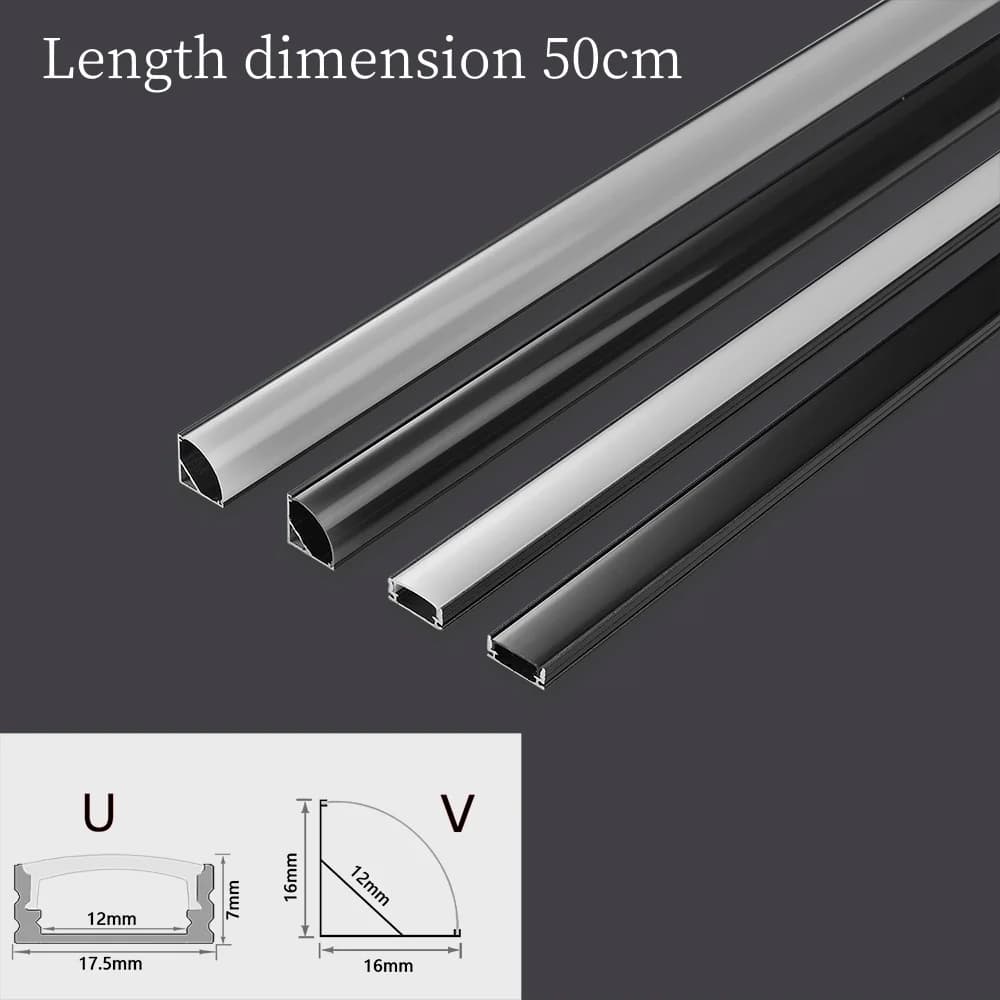 Black 50cm 1-30Pcs/lot LED Aluminum profile 0.5m/pcs U/V shape for 5050 2835 3528 LED Strip Bar channel White/Black Cover