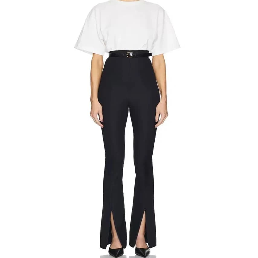 The new autumn trousers of 2025, trousers with fish-sided leg, waist zipper pants, casual elastic and thin leggings and slightly flared pants