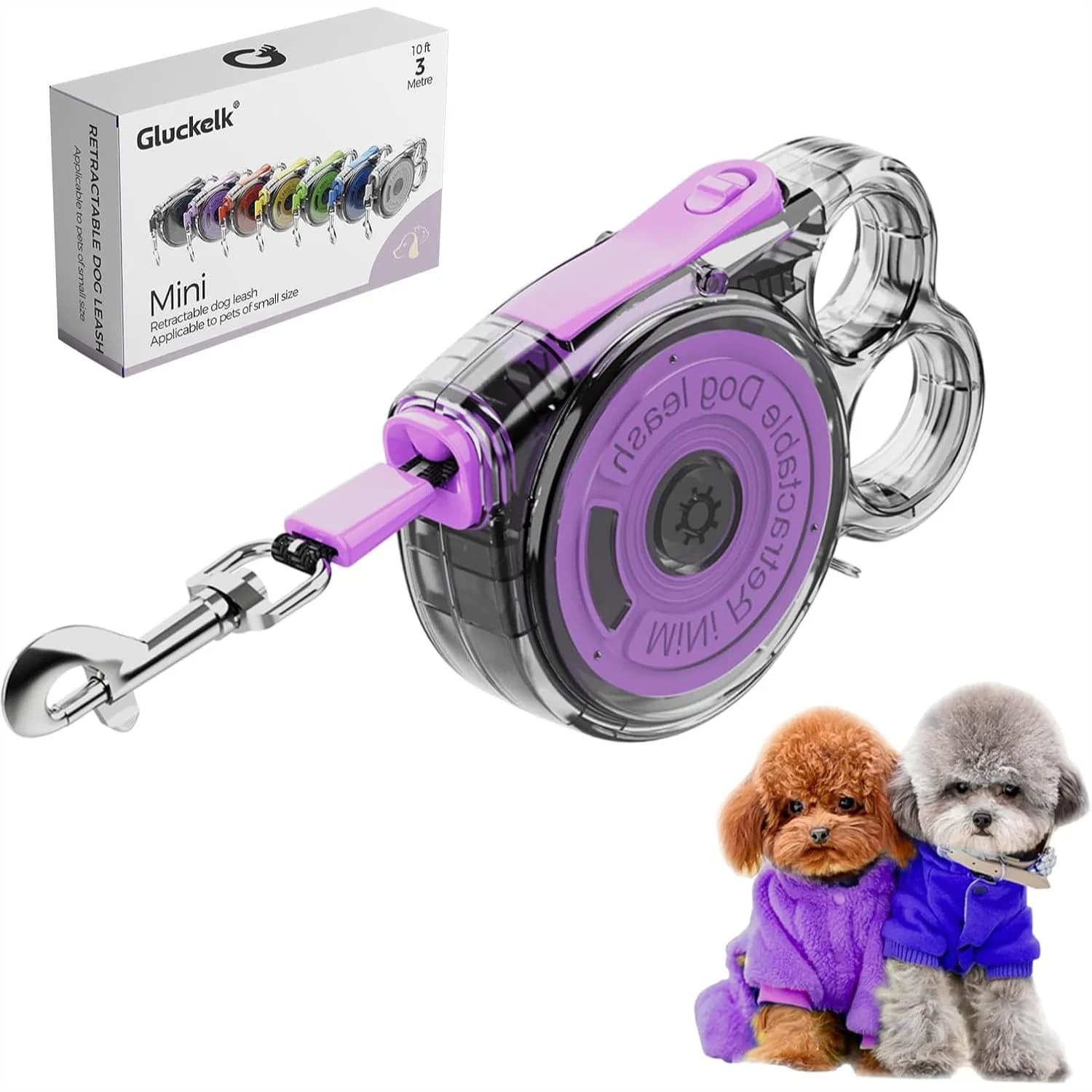 10ft Retractable Dog Leash for Small Dogs, Cats, 360° Tangle-Free with One-Handed Brake