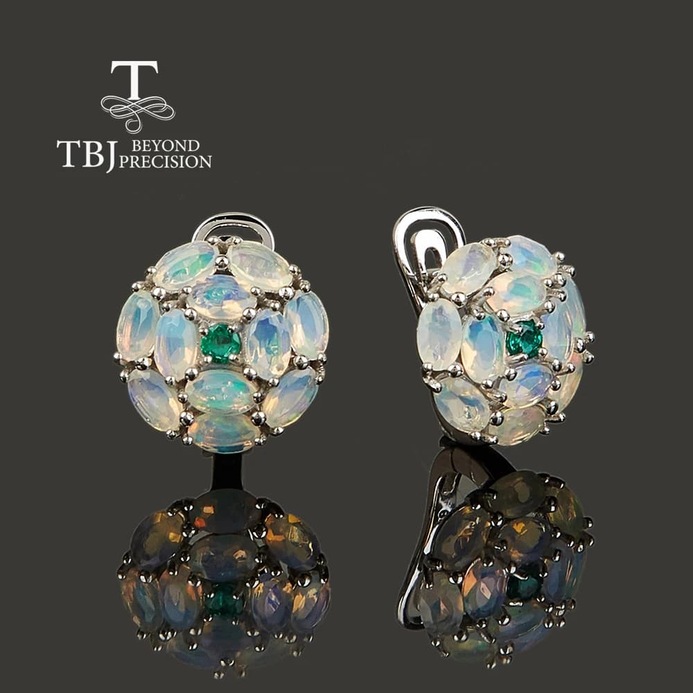 Women's 925 Sterling Silver round Design Opal Gemstone Earrings Light Luxury Color Rich Natural Fine Jewelry