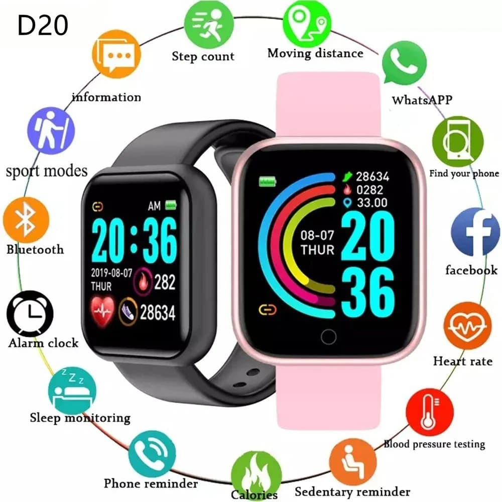 D20 y68 Smart Watch Electronic Sports Smartwatch Fitness Tracker for Android Smartphone IP67 waterproof watch