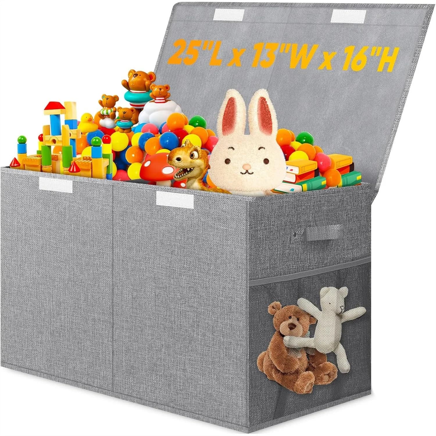 Grande Scatola Portaoggetti con Coperchio e Divisori, Robusto Contenitore Pieghevole per Bambini, Cameretta, Camera da Letto, Sala Giochi, 25x13x16