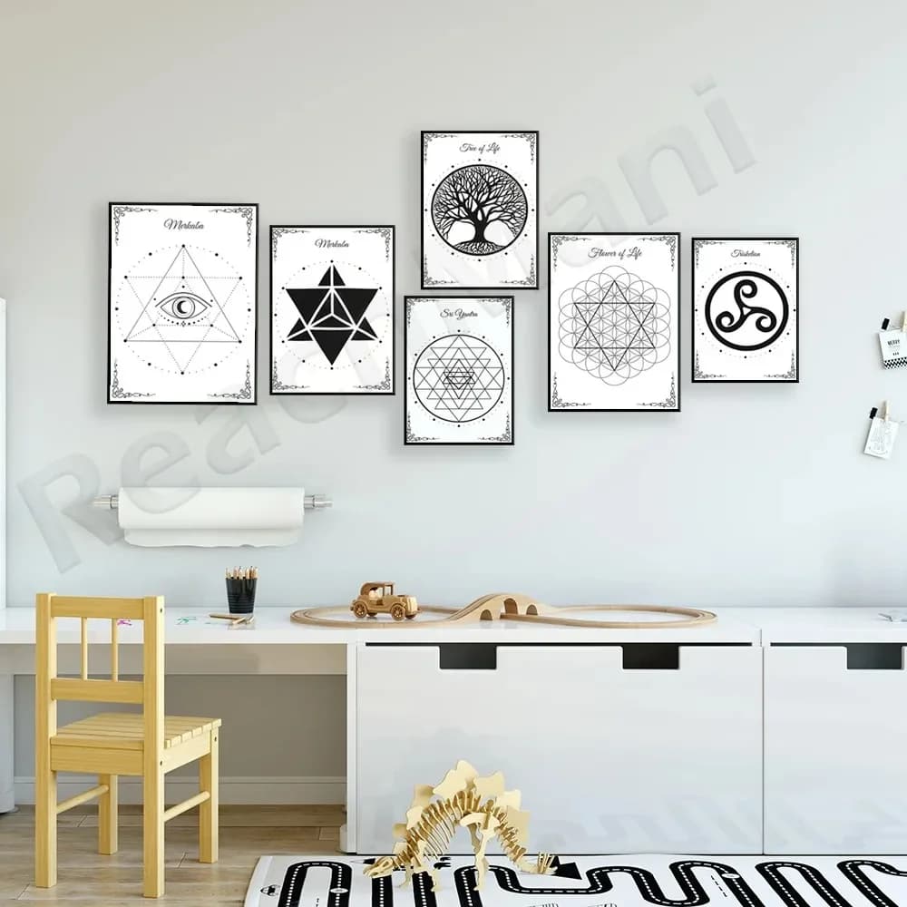 Sacred Geometric Stamps - Melkabali Yantra Triskrion Metatron Cube Tree of Life Flower of Semi Painting on canvas Gift